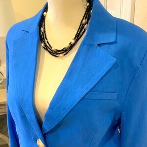 Jason Wu cropped linen blend jacket braided sleeves & pockets blue M